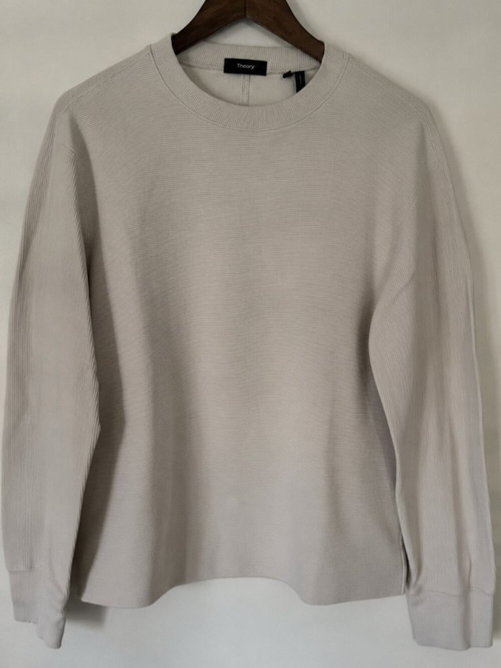 Theory Mattis Studio Waffle Knit Crewneck Sweater Ivory Small